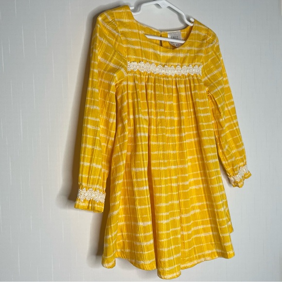 Falls Creek Kids Yellow Plaid Dress White Lace Peasant Cotton Dress size 3T - Picture 2 of 12